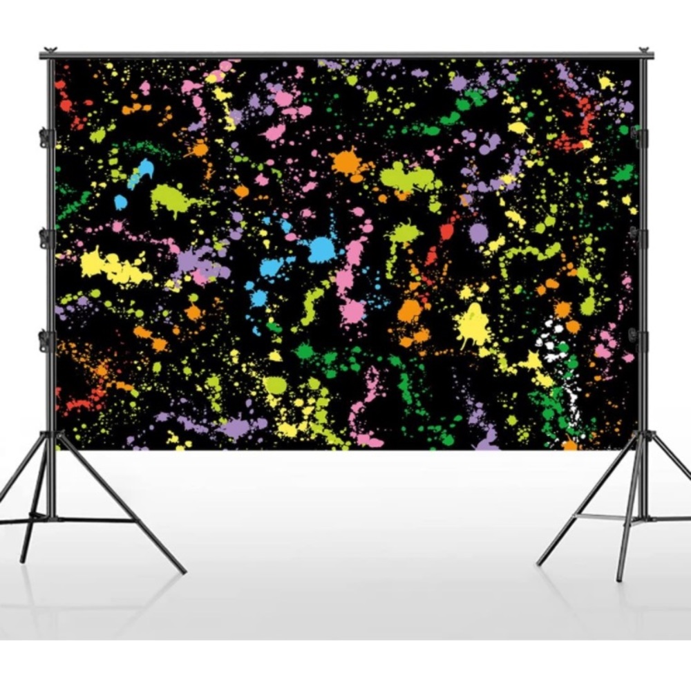10ft x 7ft neon, 80s paint splatter party backdrop, selfie backdrop, used once
